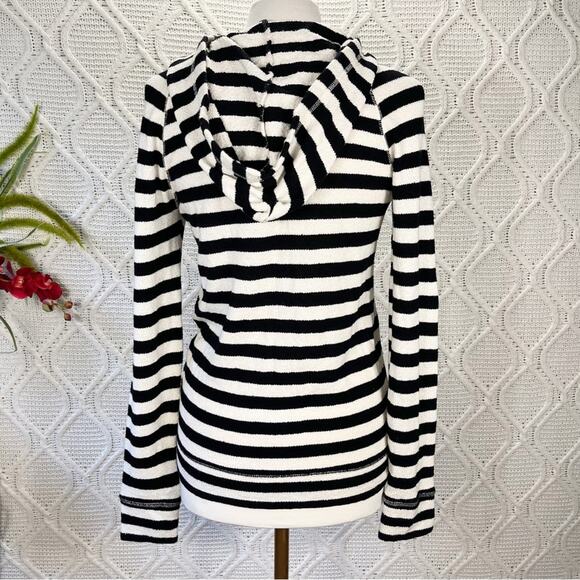 J.CREW | Black & Cream Striped Long Raglan Sleeve Pullover Textured Hoodie - Picture 3 of 8